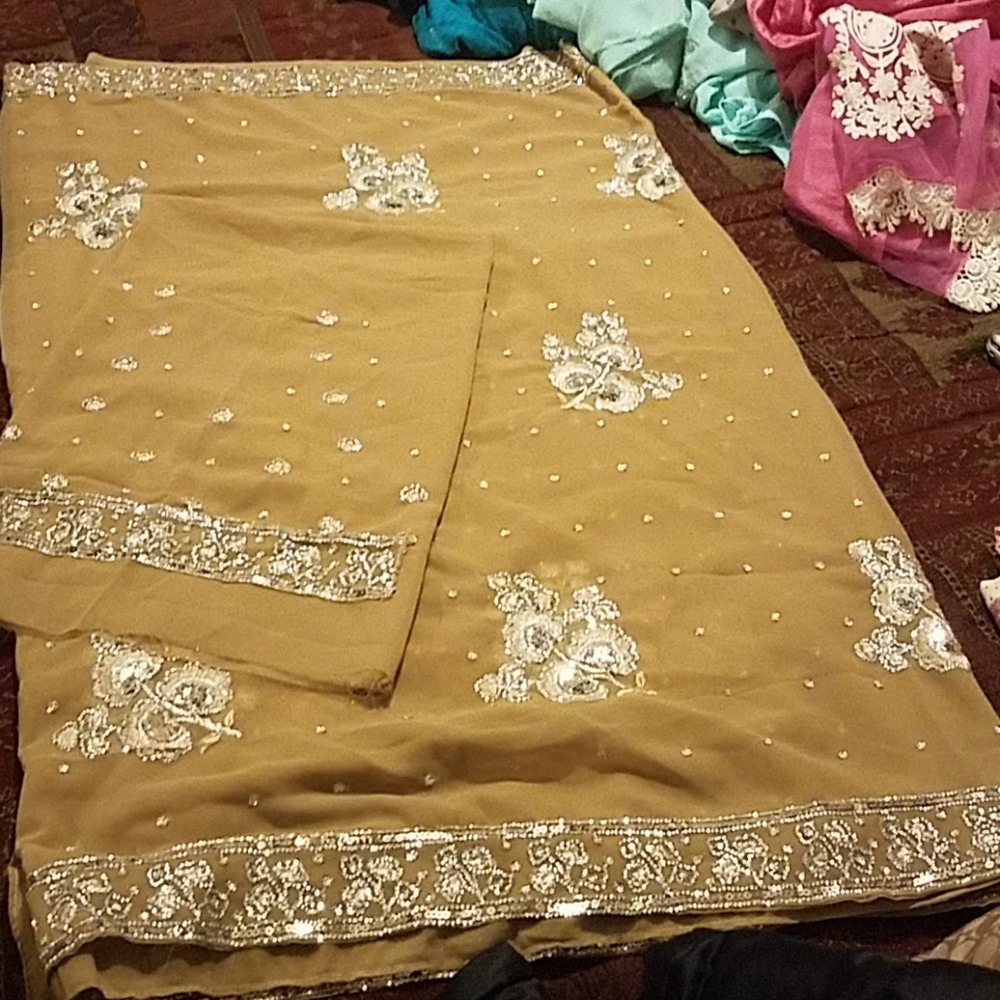 Sliver & thread sequins Saree in coffee color